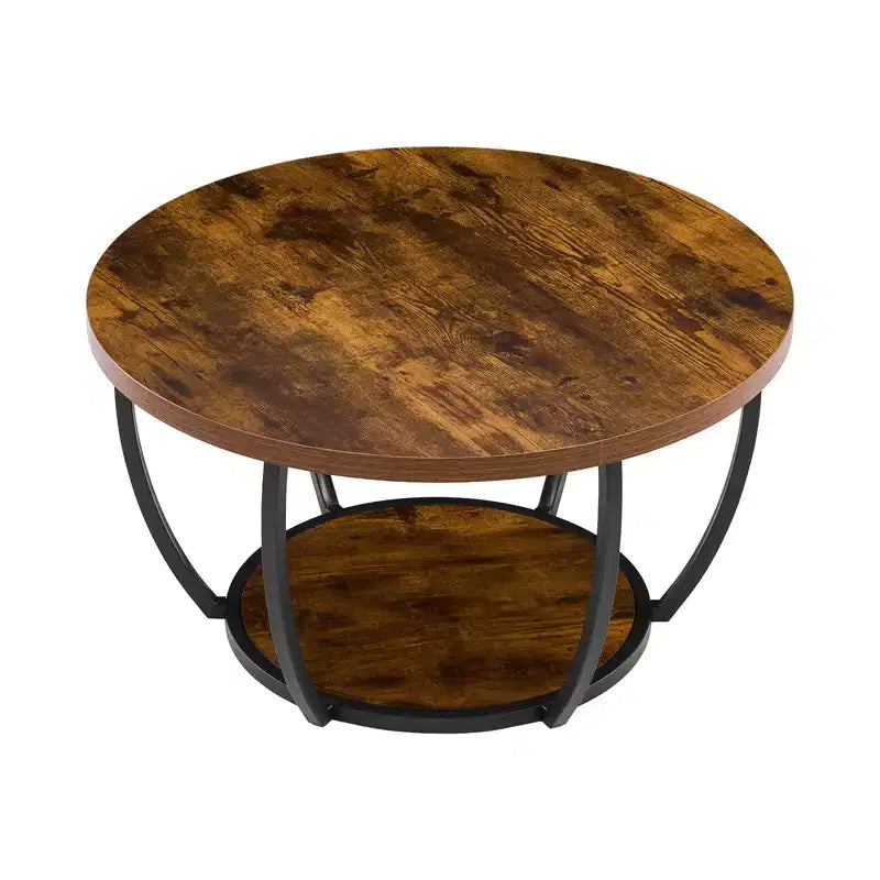 VEVOR Coffee Table Modern Round Coffee Table 2 Tiers Wooden Circle Center Desk with Open Storage Minimalist Metal Frame Accent End Desk Brown