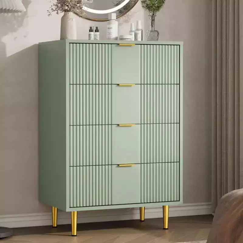 Fluted 5 Drawers Dresser for Bedroom Modern Tall Chest of Drawers with Wood Grain Farmhouse Wooden Vertical Dresser for Closet Hallway