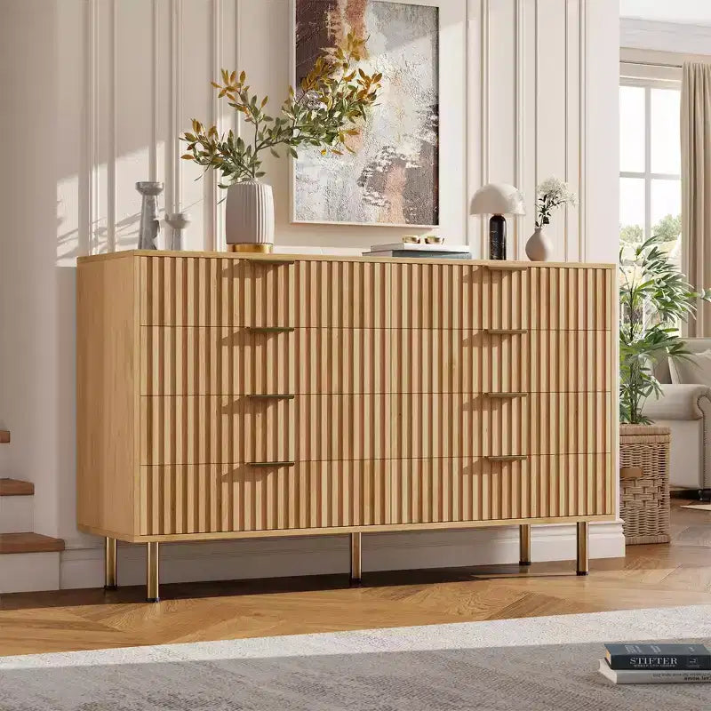 8-Drawer Dresser for Bedroom 55 Wide Modern Wooden Chest of Drawers with Metal Handles Anti-Tip Design Sturdy Storage Organizer for Living Room