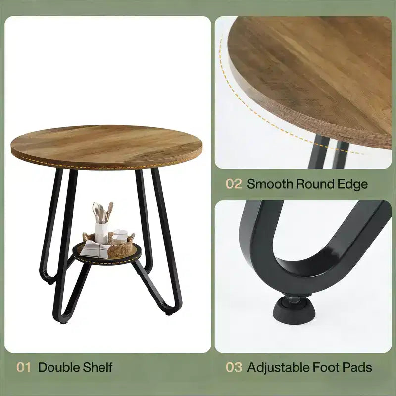 Table basse ronde avec étagère de rangement