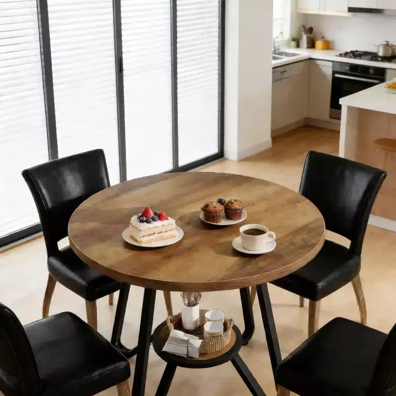 Table basse ronde avec étagère de rangement