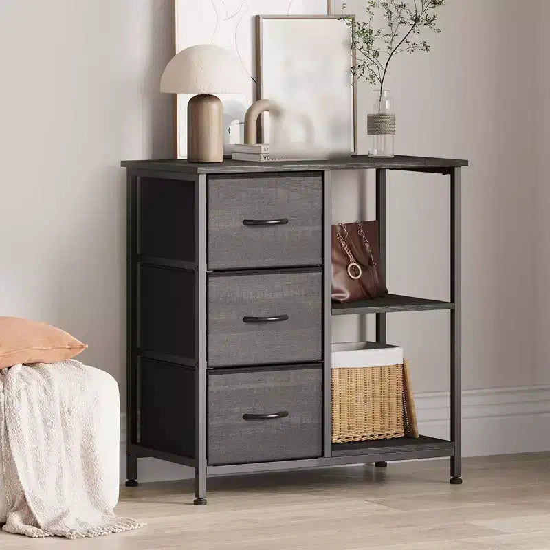 Filing Cabinet Office Cabinet with 3 Drawers & 2 Open Compartments Waterproof Drawer Cabinet Printer Stand Folder Cabinet with Adjustable Feet