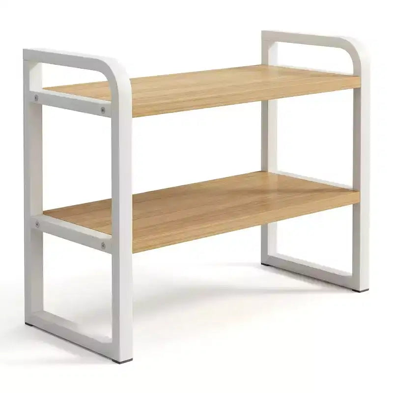 Zeus & Ruta 2-Tier Wood Desk Shelf Organizer - White Wood Storage Rack for Office Dresser Cubicle & Bookshelf Decor