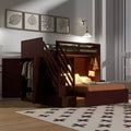 Twin over Full Bunk Bed with Wardrobe USB Ports Light Storage Shelves & Storage Stairs - ModernLuxe