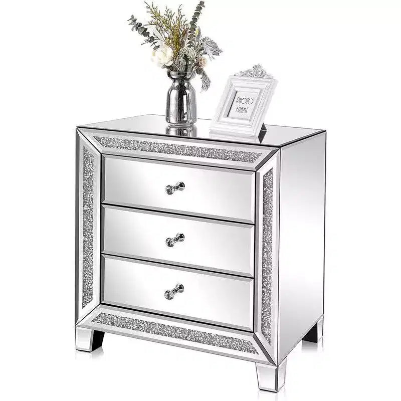 Table de chevet miroir argentée