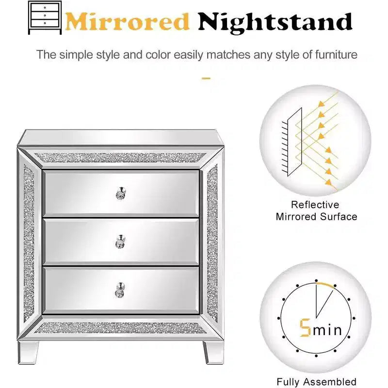 Table de chevet miroir argentée