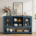 53 Sideboard Buffet Cabinet with 2 Glass Doors Farmhouse Coffee Table Storage with Open Shelves for Living Room Kitchen Dining Entryway