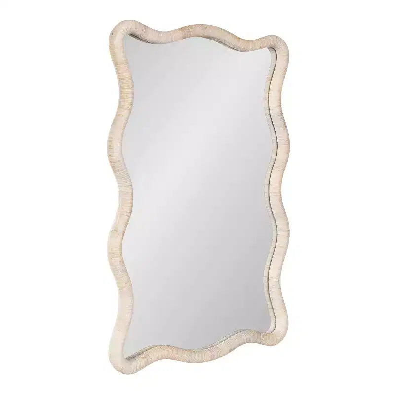 Kate and Laurel Rahfy Rattan Rectangle Scallop Mirror White 24x36
