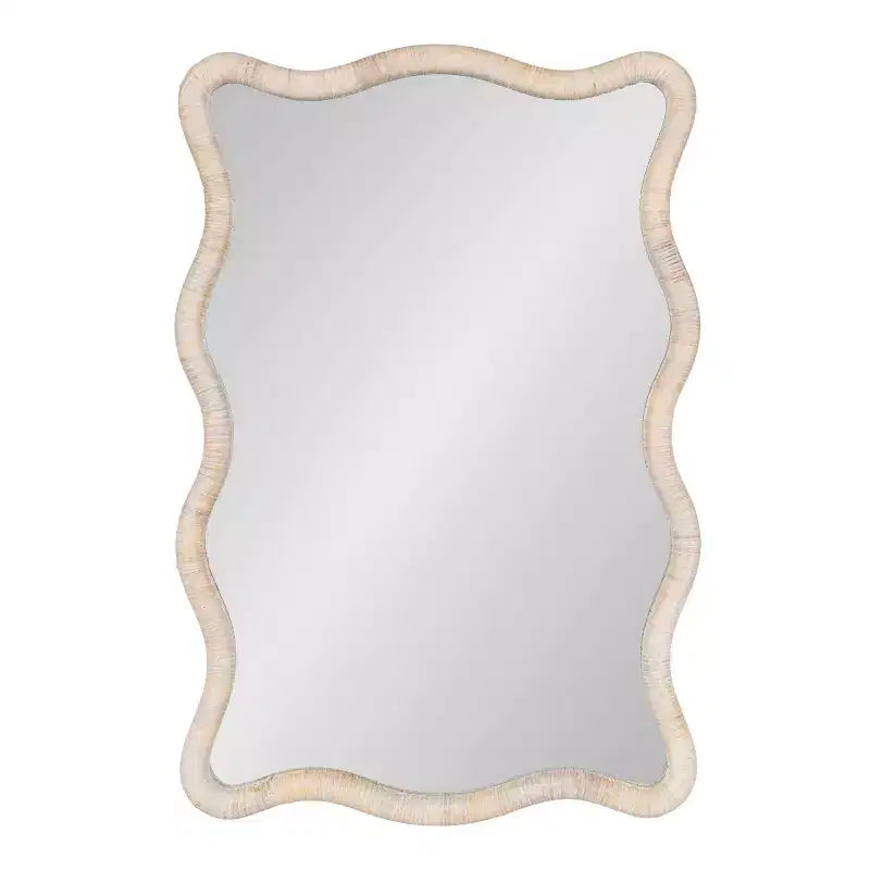 Miroir rectangulaire en rotin festonné blanc