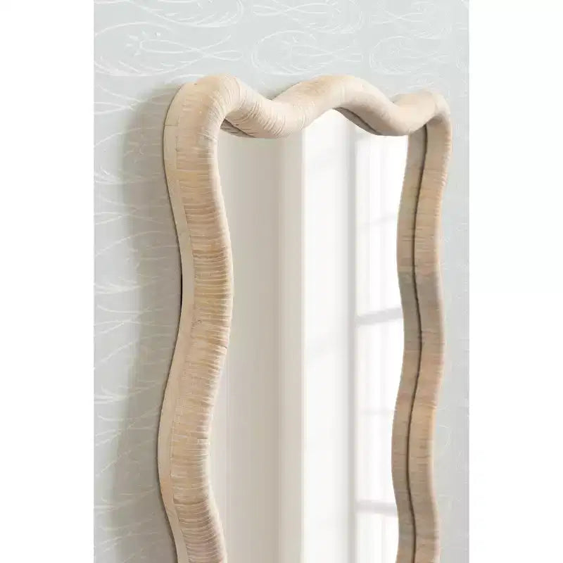 Miroir rectangulaire en rotin festonné blanc