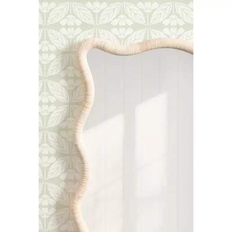 Miroir rectangulaire en rotin festonné blanc