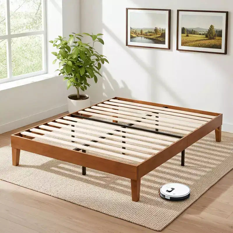 JIONJOY 12-Inch Queen Wood Platform Bed Frame Solid Rubberwood Bedframe Heavy Duty Mattress Foundation Easy Assembly Natural Wood