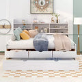 FAMYYT Full Size Wooden Captain Bed?With Built-in Bookshelves Three Storage Drawers and Trundle Easy Assembly