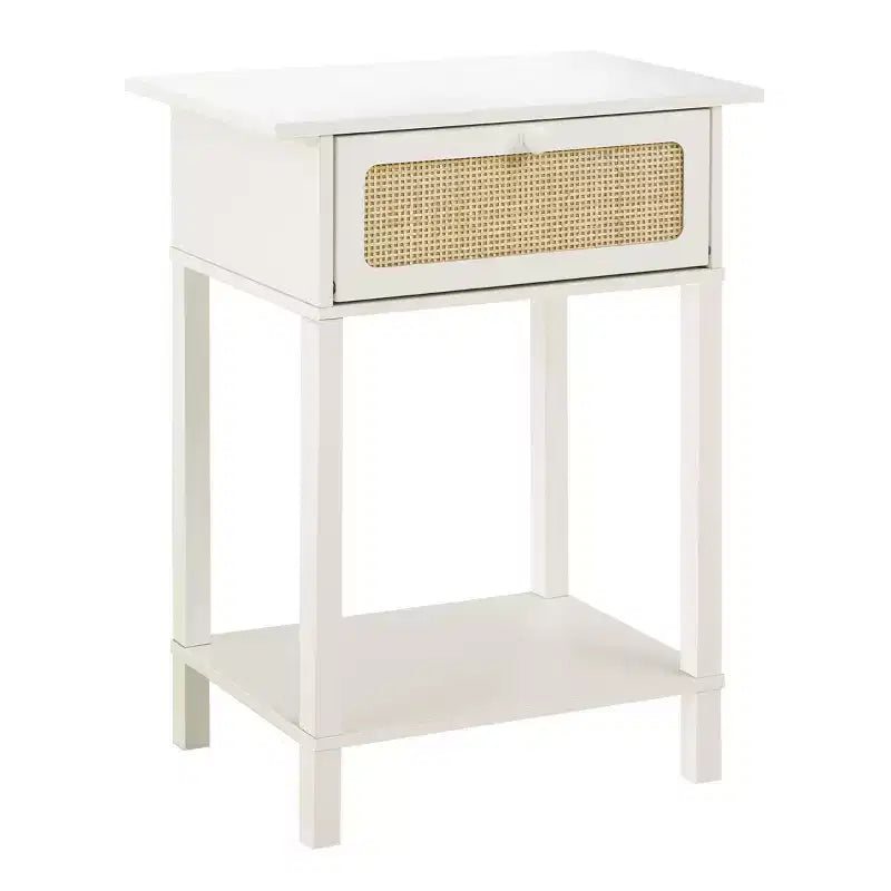 Table de chevet en bois de ferme et rotin