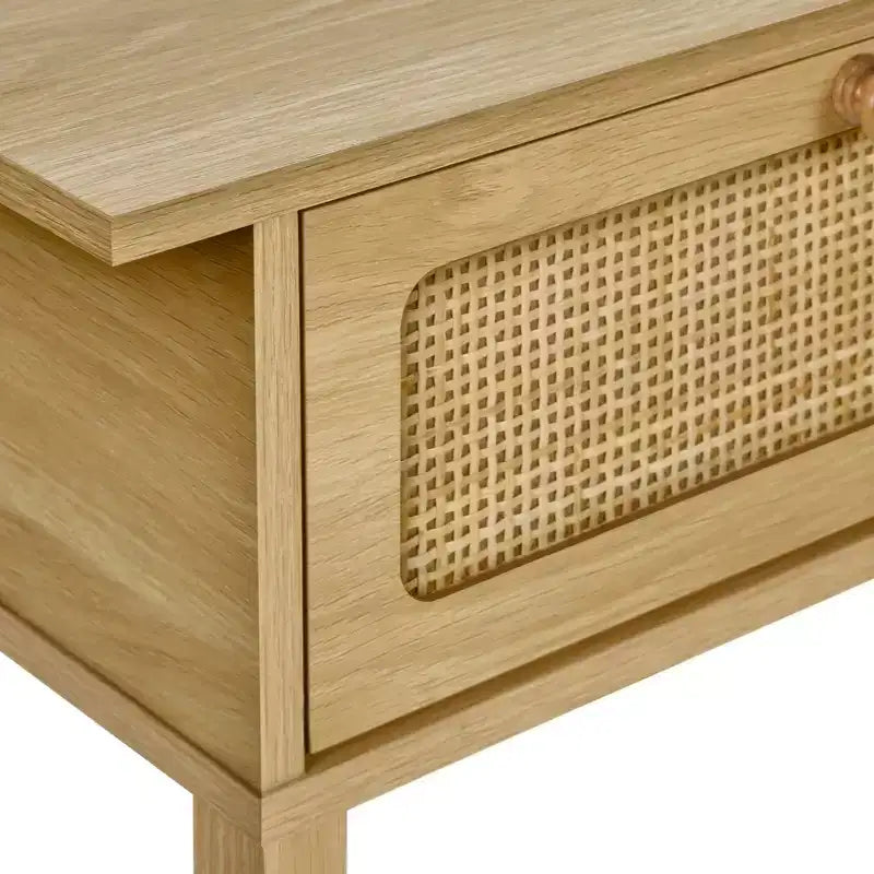Table de chevet en bois de ferme et rotin