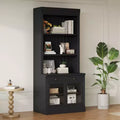 83.4Tall Bookshelf Storage Bookcase with Open Shelves 2 Glass Doors & 1 Drawer for Living Room Bedroom Office - ModernLuxe