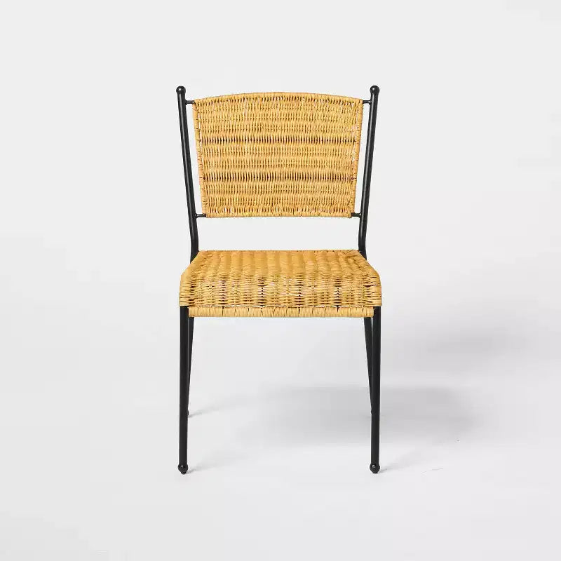 Chaise de salle à manger en métal et rotin