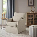 Martha Stewart London Skirted Swivel Chair Textured Beige: Farmhouse Style Polyester Upholstery Wood Frame