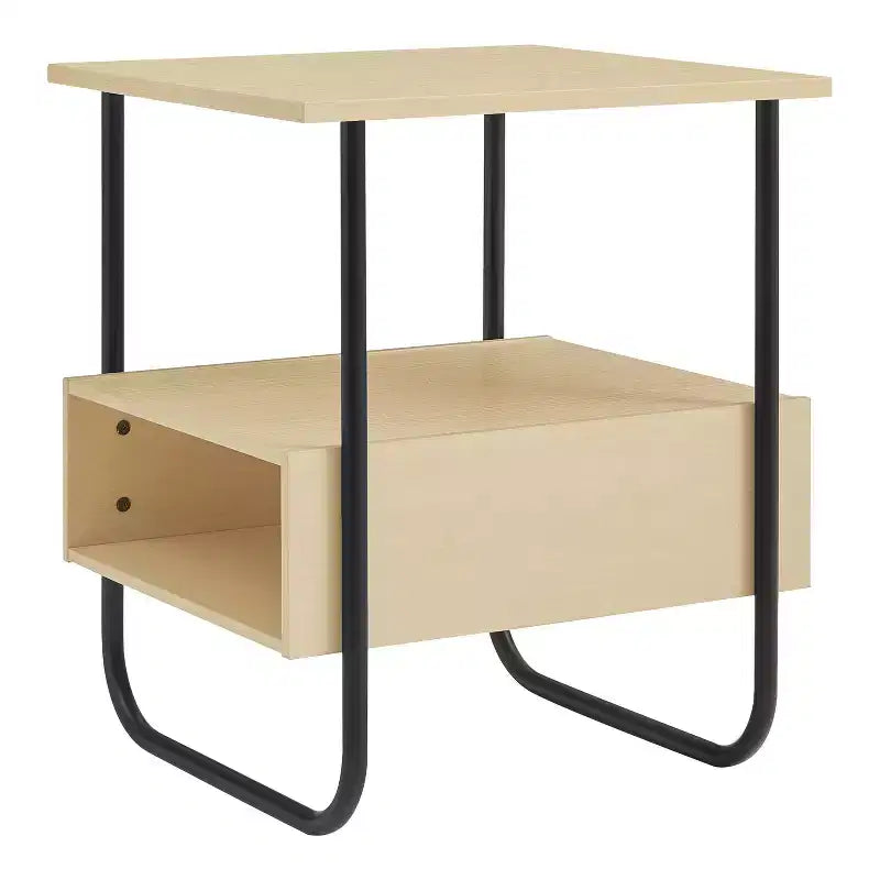 24/7 Shop At Home 19" Songcraft Contemporary End Table: Metal Frame Open Shelf Light Maple