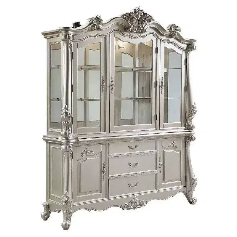 76" Bently Decorative Storage Cabinet Champagne Finish - Acme Furniture: Tempered Glass Wood Composite No Assembly Required