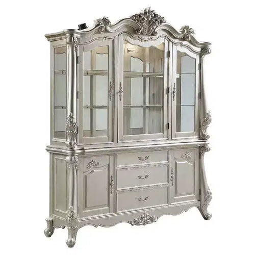 76" Bently Decorative Storage Cabinet Champagne Finish - Acme Furniture: Tempered Glass Wood Composite No Assembly Required