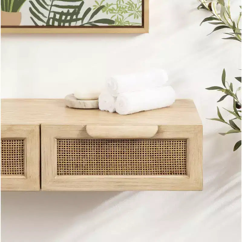 Console flottante en rotin