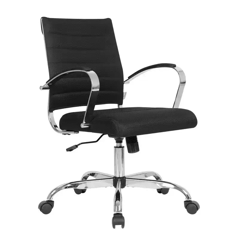 LeisureMod Benmar Office Chair Upholstered Mesh Mid-Back Computer Chair with Adjustable Swivel and Tilt Ergonomic Desk Seating for Home Office