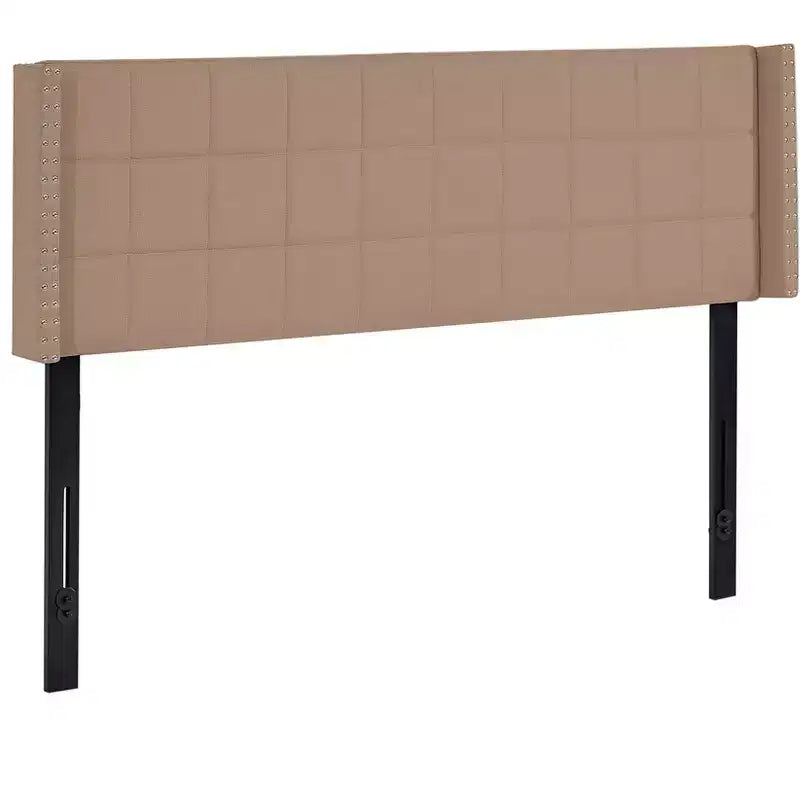 Linen Upholstered Headboard Tufted Nailhead & Double Wingback 6 Adjustable Position