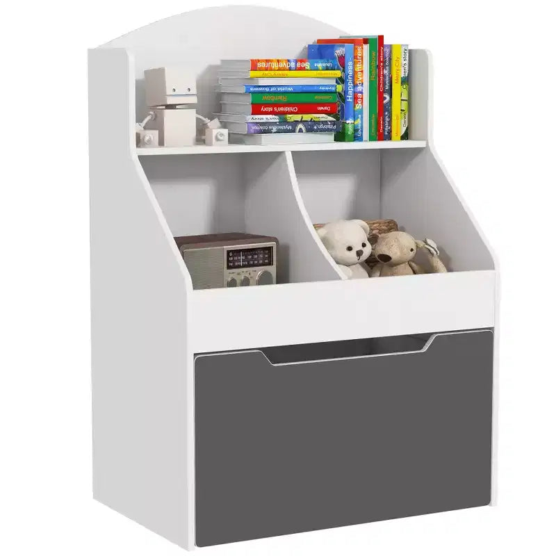 Qaba Kids Bookshelf 3 Tier Bookcase Toy Storage Organizer for Toddlers with Drawer for Playroom Nursery Bedroom Classroom White