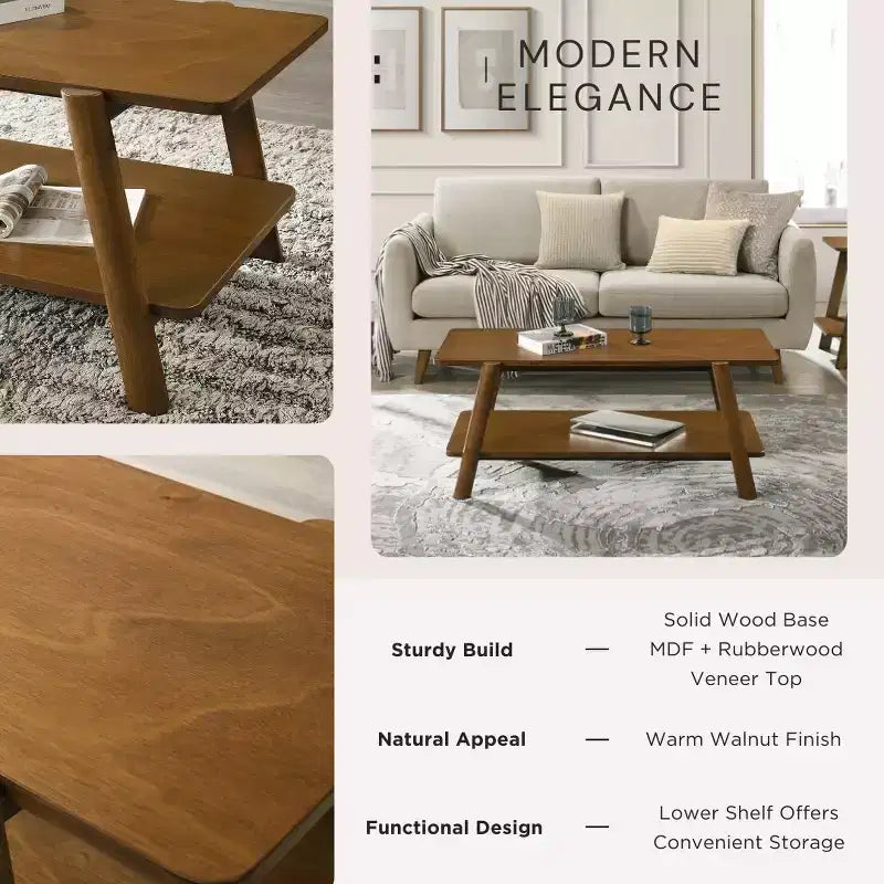 Table basse étagère en bois de style Mid-Century Modern