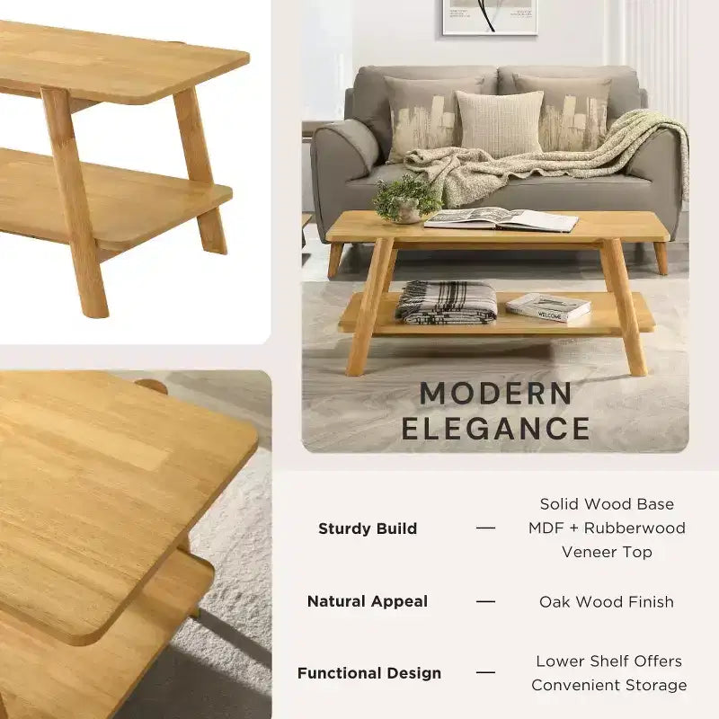 Table basse étagère en bois de style Mid-Century Modern