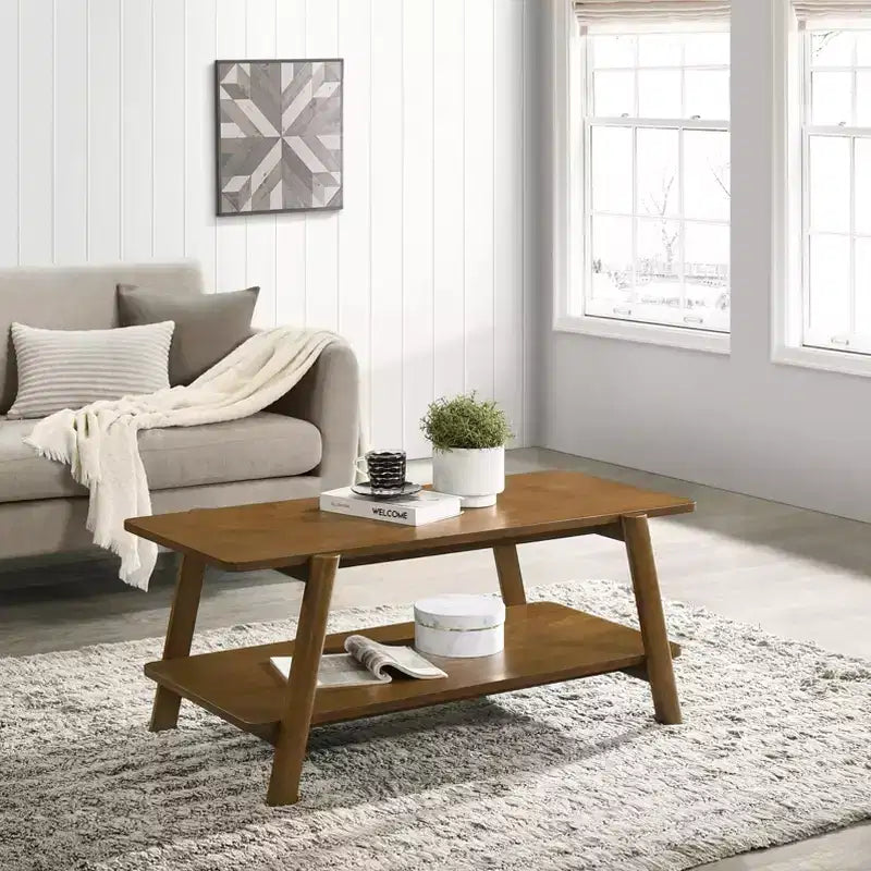 Table basse étagère en bois de style Mid-Century Modern
