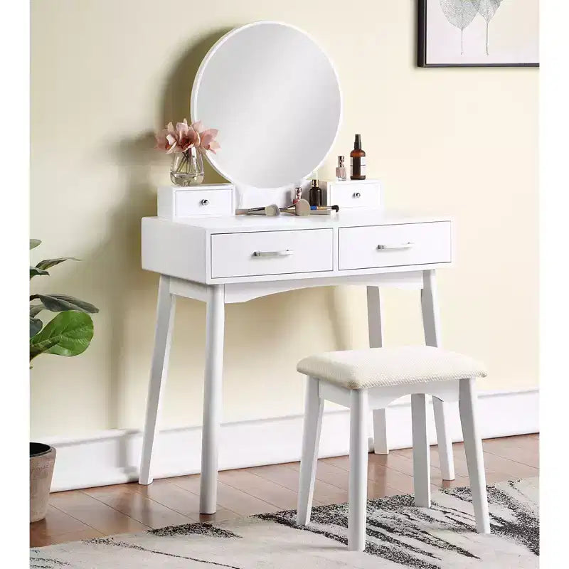Meuble-lavabo et tabouret en bois contemporains blancs