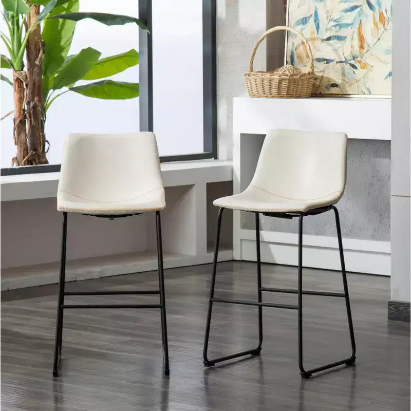 Roundhill Furniture Lotusville Vintage PU Leather Bar Stools White Set of 2