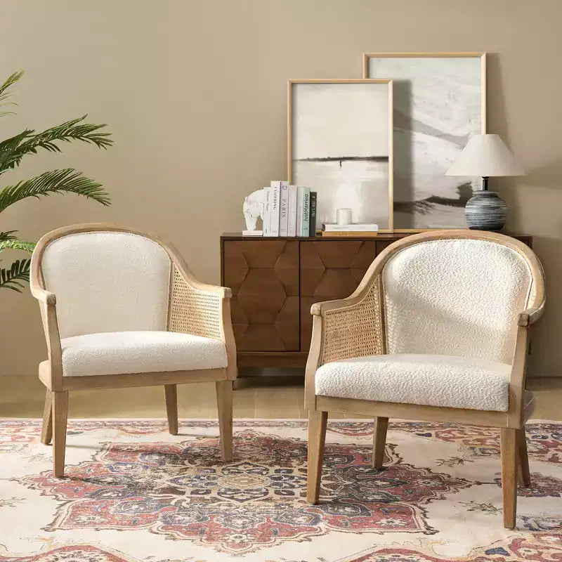 Fauteuils d'appoint en rotin et bois massif, style rustique