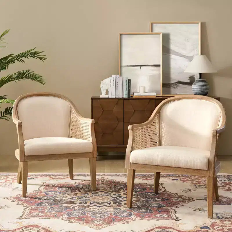 Fauteuils d'appoint en rotin et bois massif, style rustique